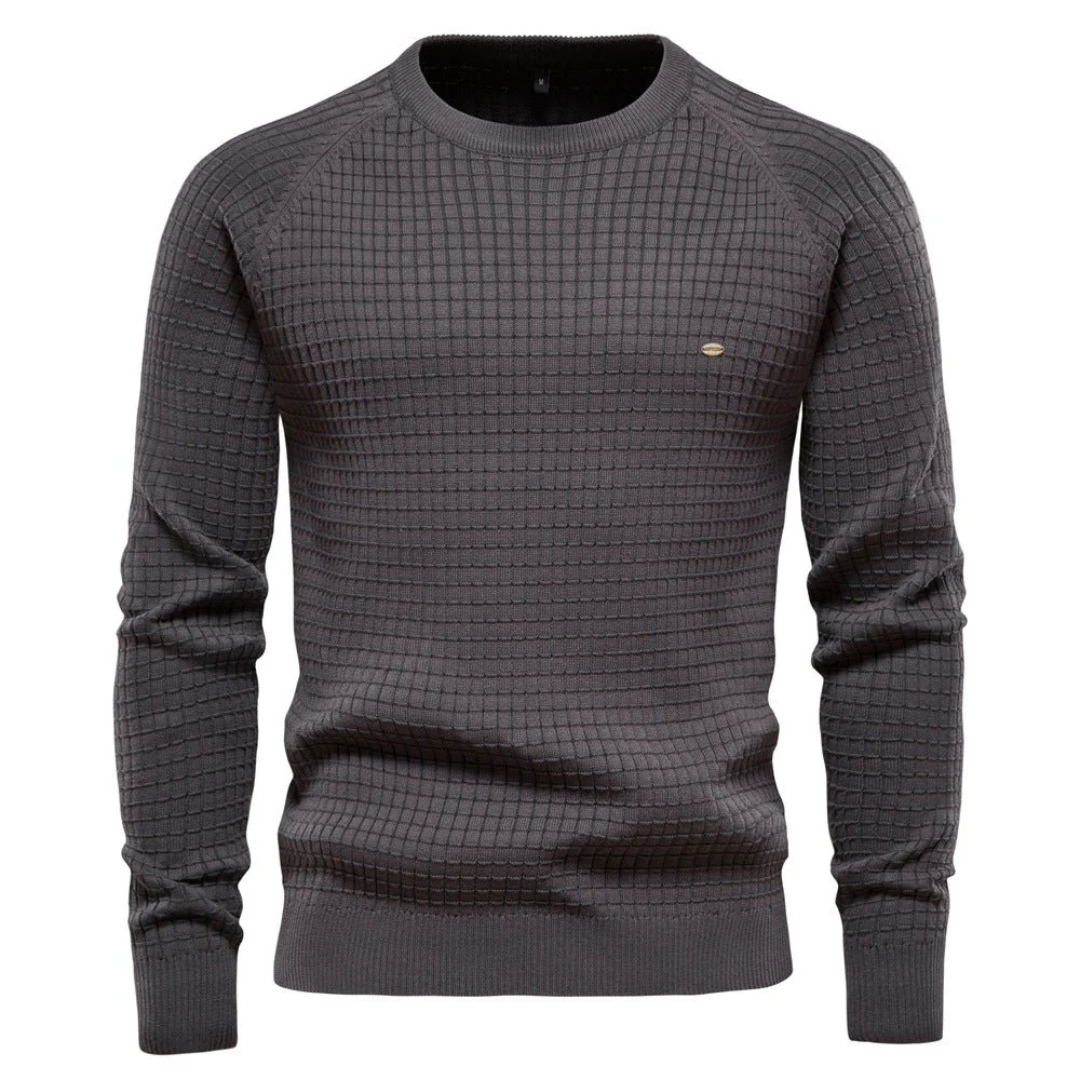 Mens Crewneck Sweater Waffle Knit Textured