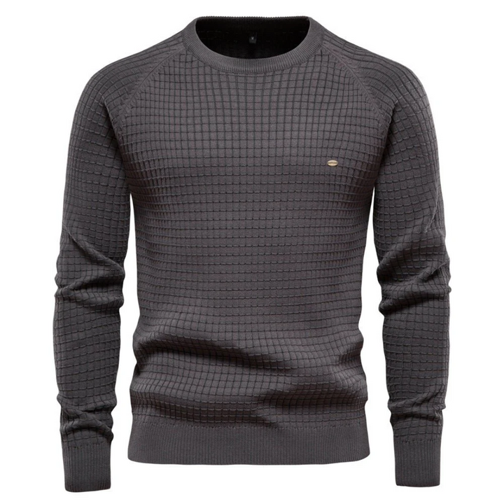 Mens Crewneck Sweater Waffle Knit Textured
