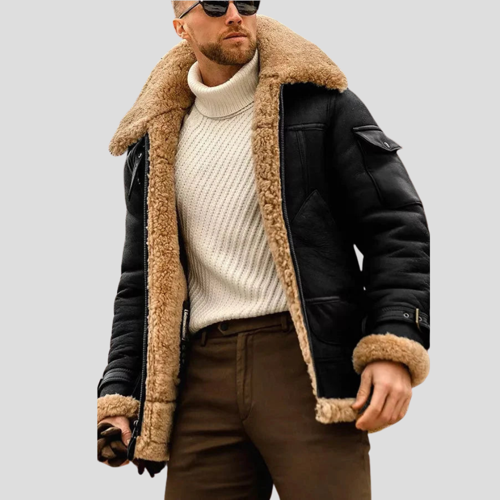 Mens Biker Jacket with Leather Material Slim Fit