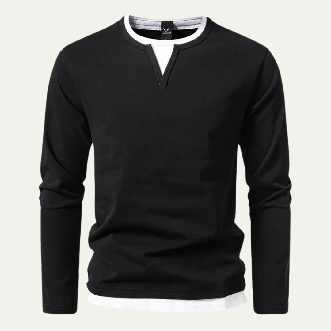 Mens Knit Shirt Layered Look V-Notch Collar