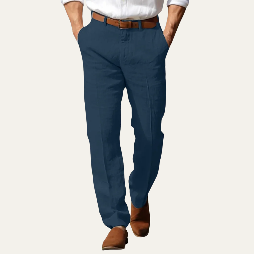 Mens Linen Blend Trousers Relaxed Fit