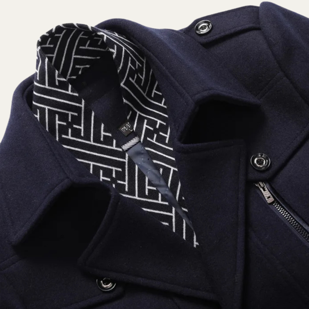 Mens Wool Blend Trench Coat with Lapel Collar Long Fit