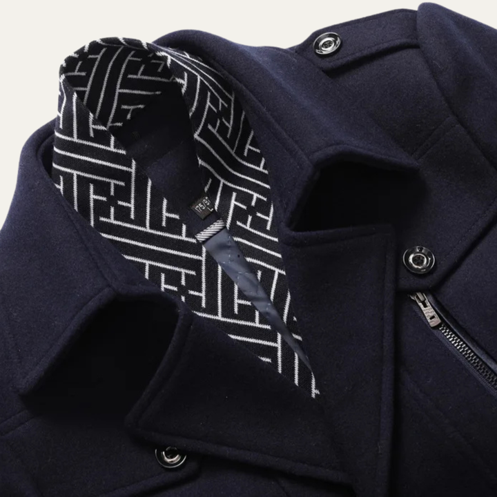 Mens Wool Blend Trench Coat with Lapel Collar Long Fit