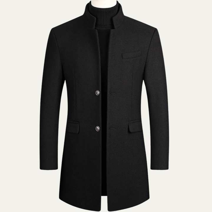 Mens Mid-Length Topcoat with Stand Collar