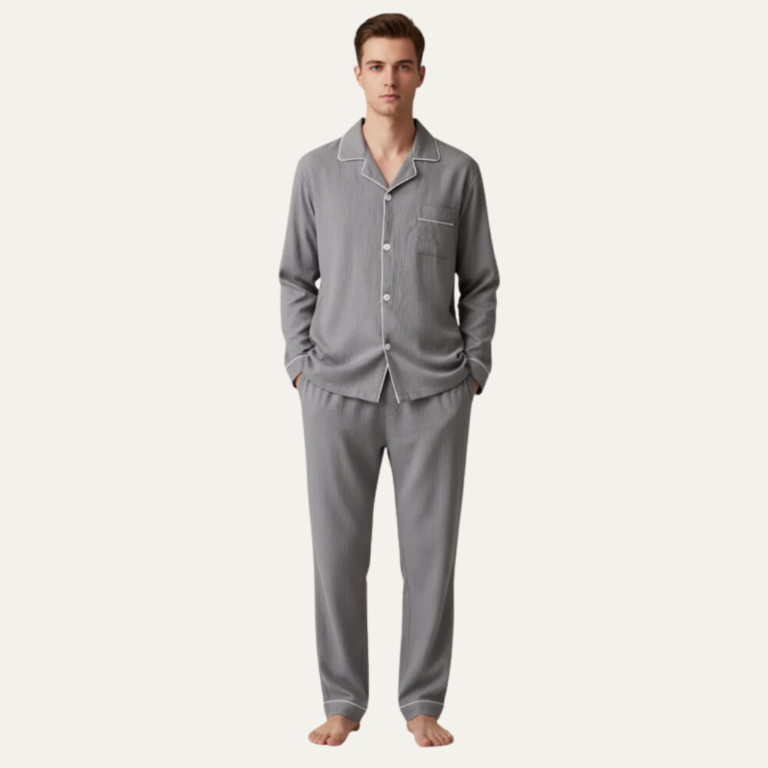 Mens Pajama Set with Notched Collar Classic Fit