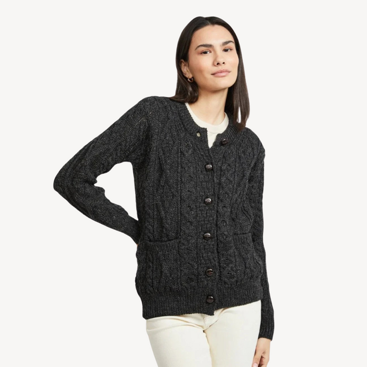 Womens Wool Blend Cardigan Cable Knit Relaxed Fit