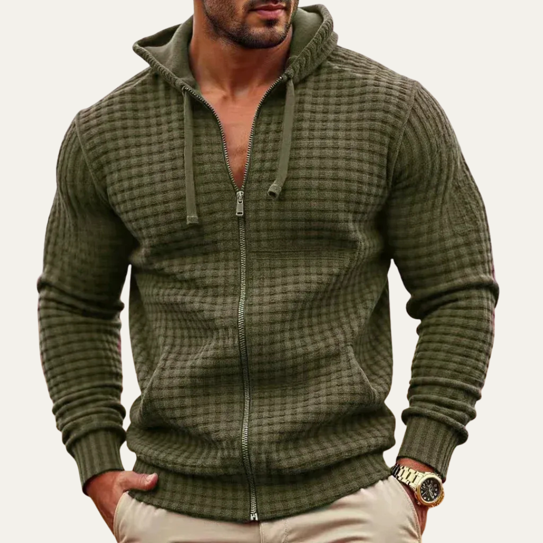 Mens Hoodie Textured Grid Full Zip