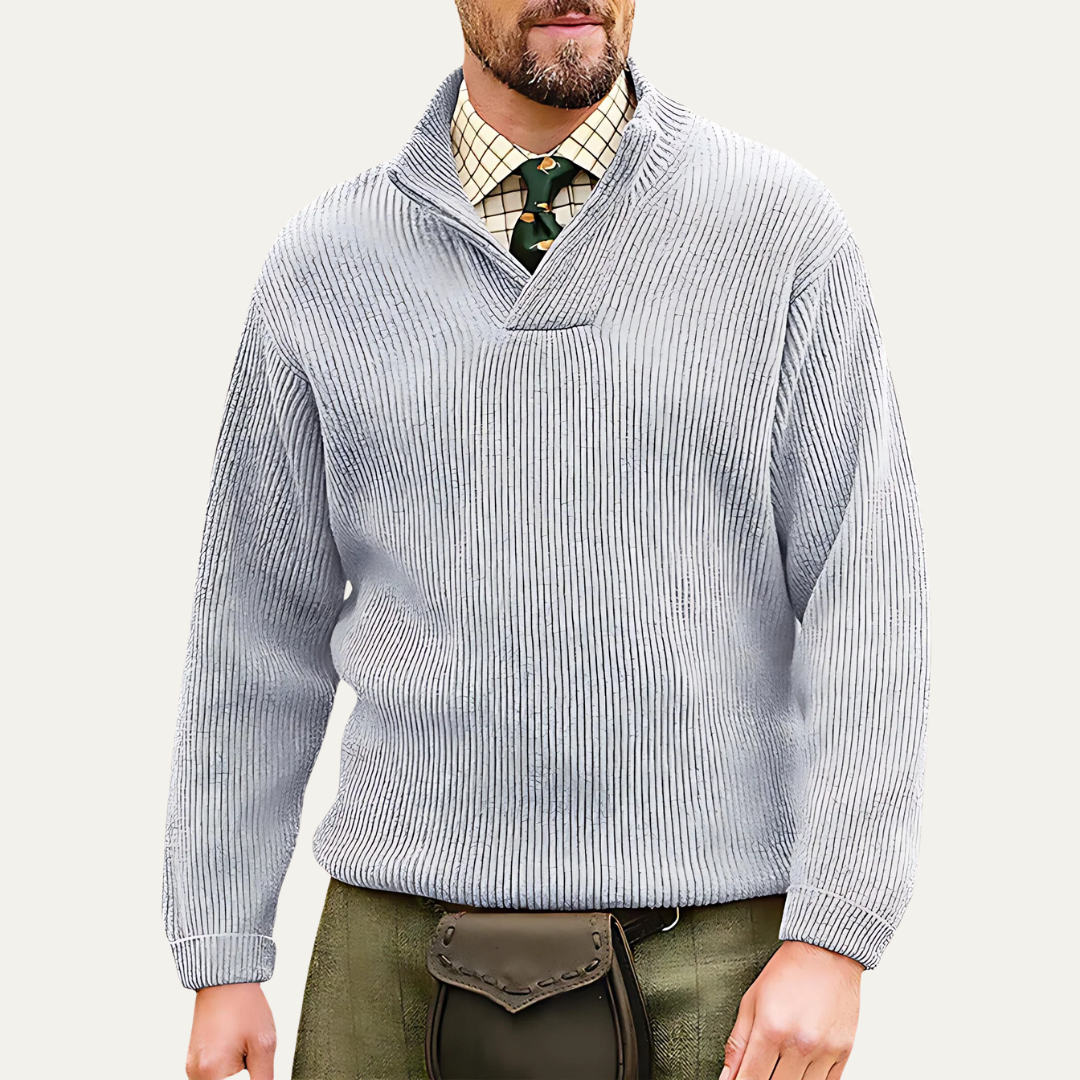 Mens Heavy Knit Sweater Split V-Neck Collar