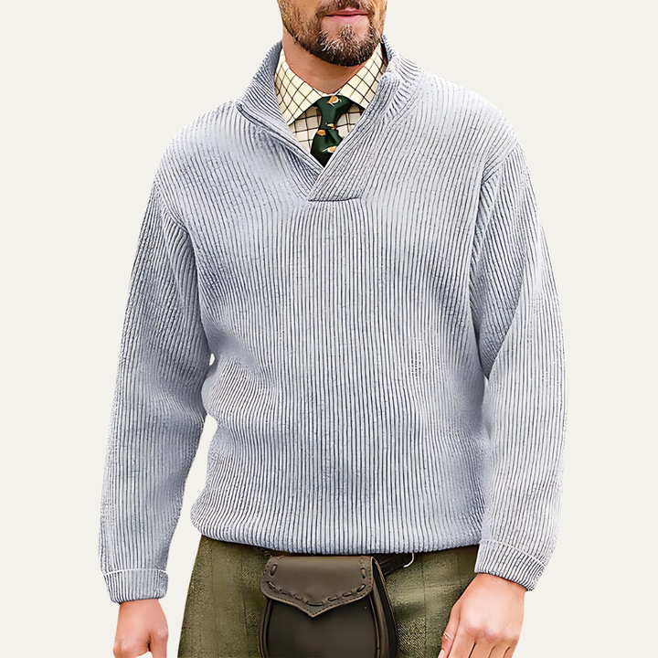 Mens Heavy Knit Sweater Split V-Neck Collar