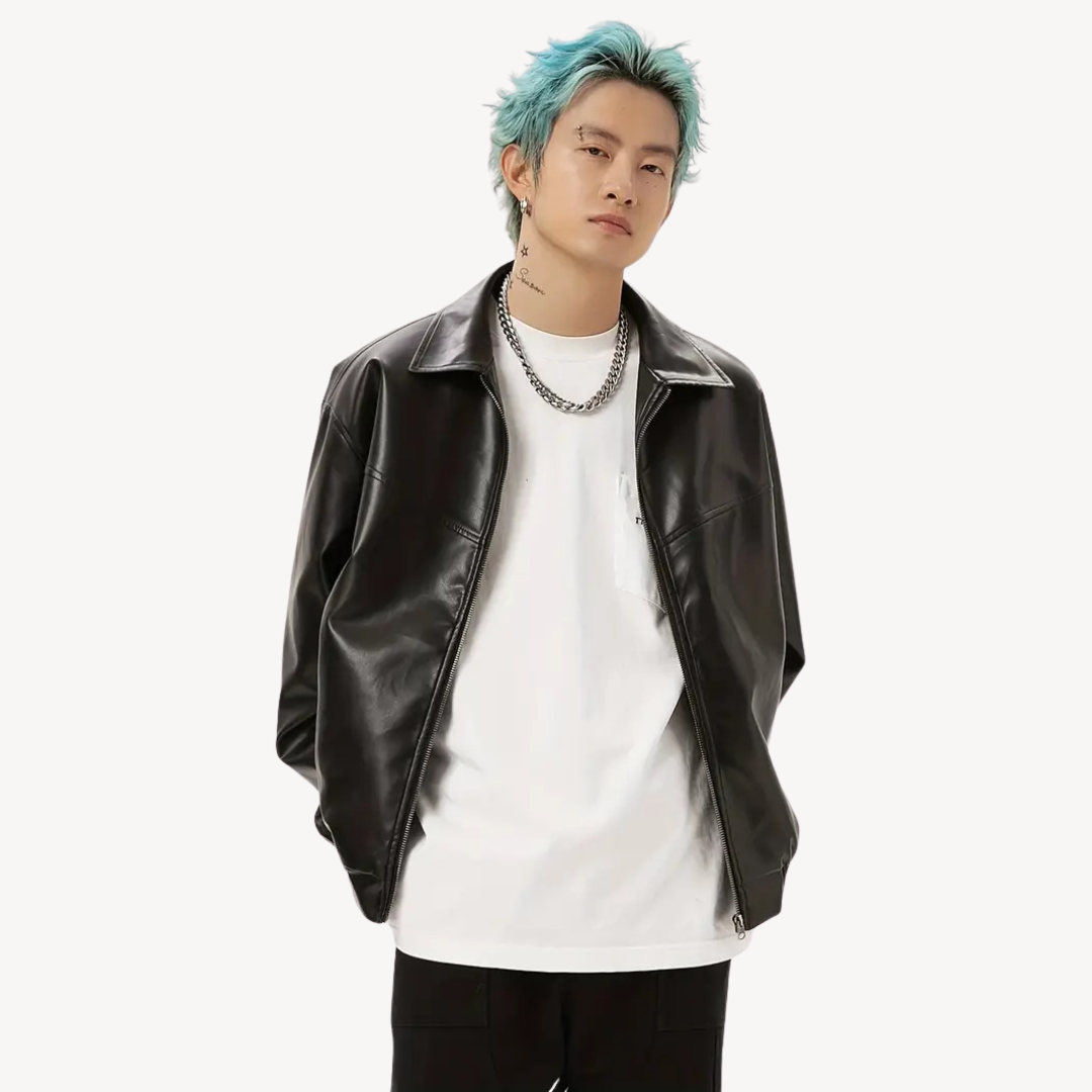Mens Jacket Faux Leather Slim Fit