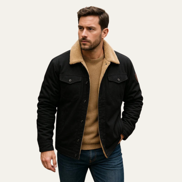 Mens Trucker Jacket Faux Shearling Lined Snap Front