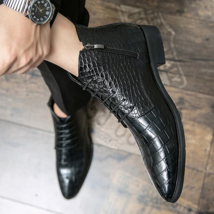 Mens Leather Ankle Boots Crocodile Pattern