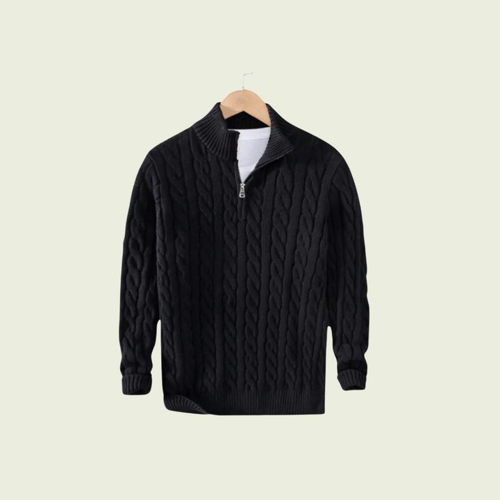 Mens Cable Knit Sweater Heavy Quarter Zip