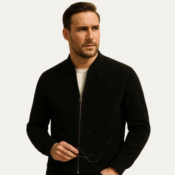 Mens Bomber Jacket Suede Texture Classic Zip