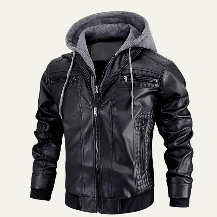 Mens Faux Leather Moto Jacket Layered Style with Hood