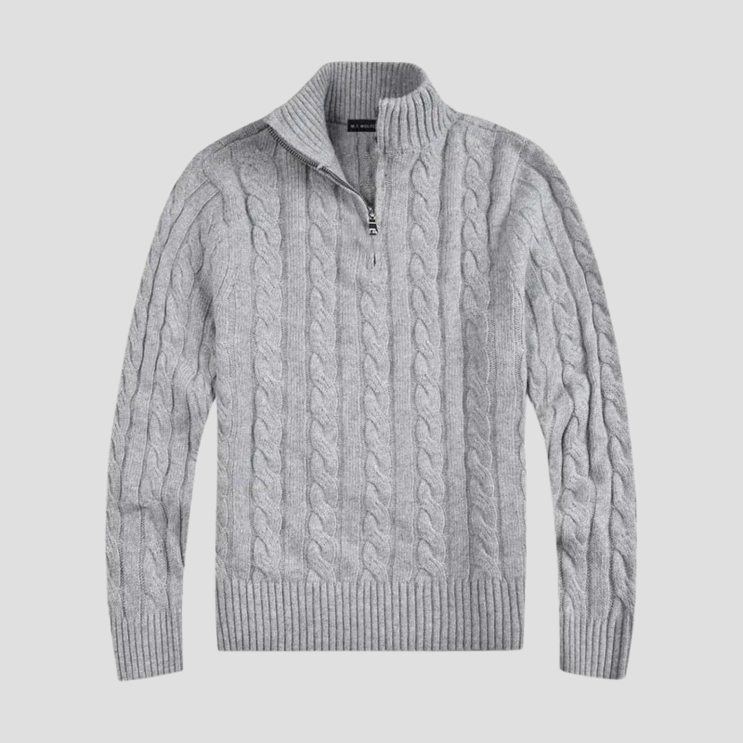 Mens Knitted Sweater Cable Knit Half-Zip Style - BritishMode