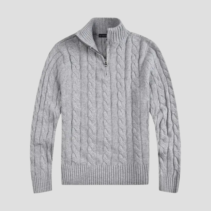 Mens Knitted Sweater Cable Knit Half-Zip Style - BritishMode