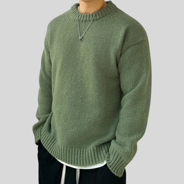 Mens Rib Knit Sweater Heavy Oversized Crew Neck