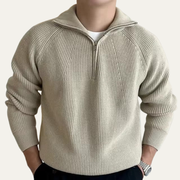 Mens Quarter Zip Pullover Vertical Rib Knit