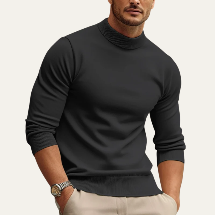 Mens Ribbed Sweater Mock Turtleneck Slim Fit