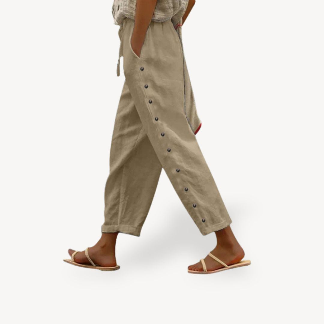 Womens Casual Trousers with Button Detail Relaxed Fit