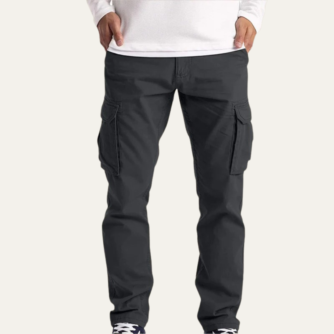 Mens Cargo Pants Cotton Straight Leg Utility Pockets