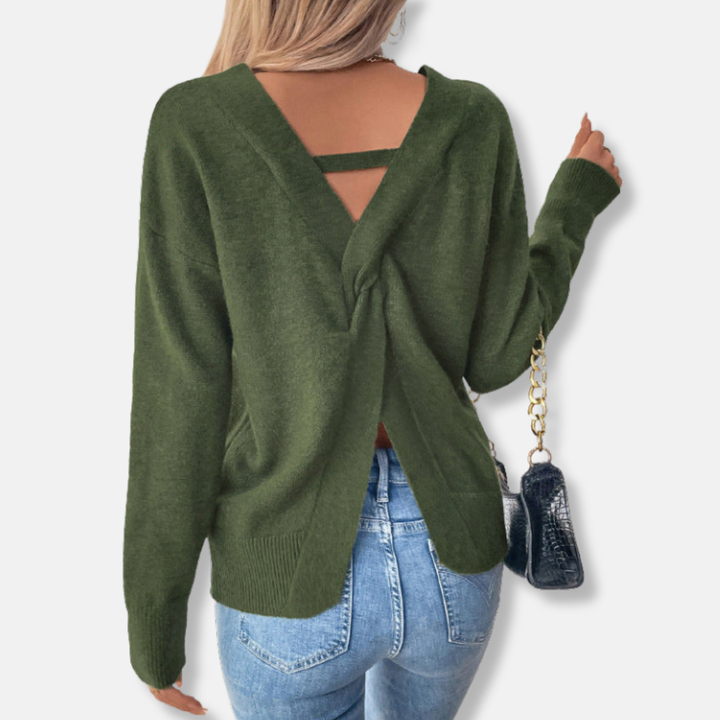 Womens Ribbed V-Neck Sweater Relaxed Fit Long Sleeve
