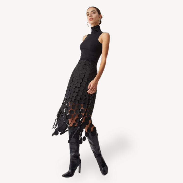 Womens Midi Skirt Circle Cutout Detail