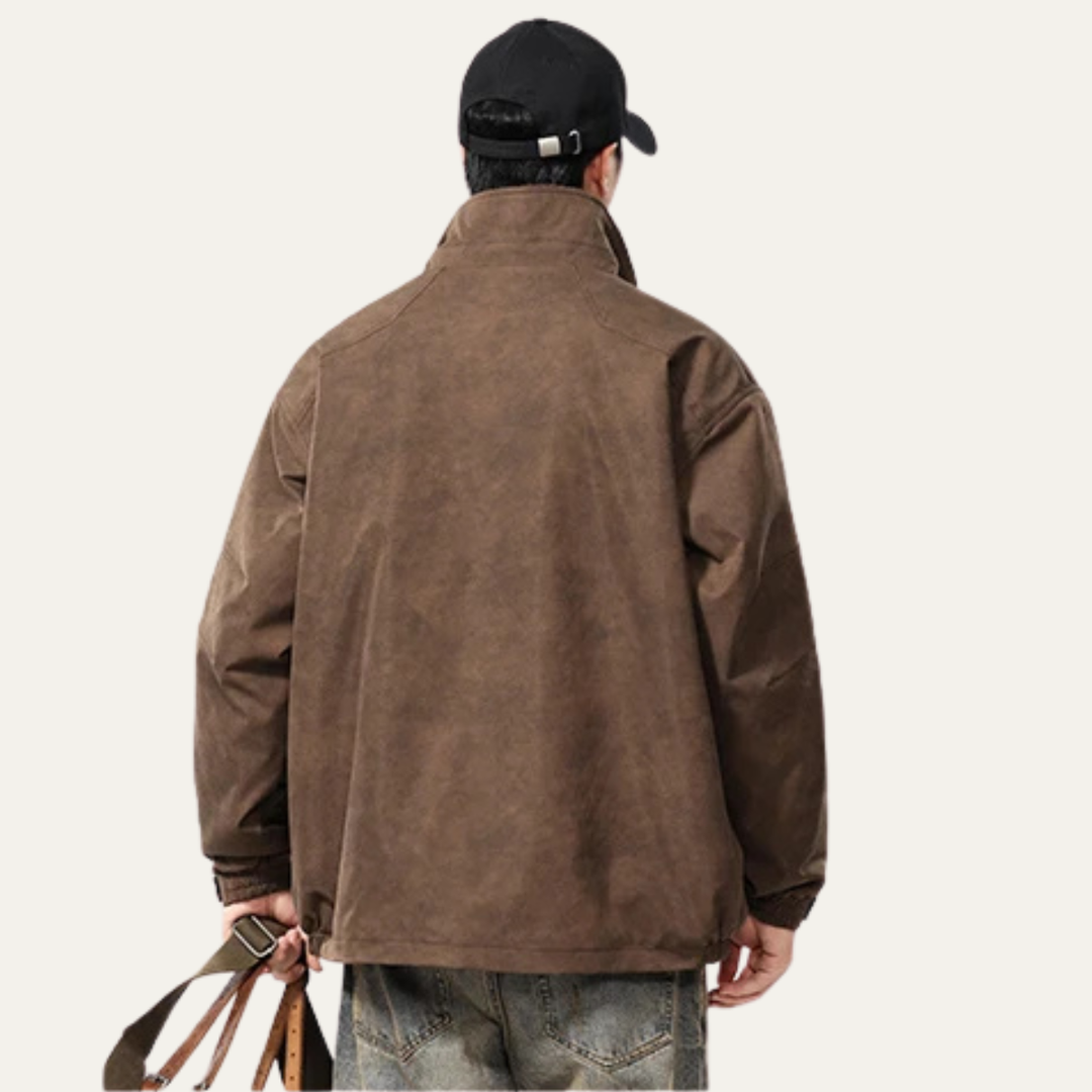 Mens Suede Bomber Jacket with Fleece Lining