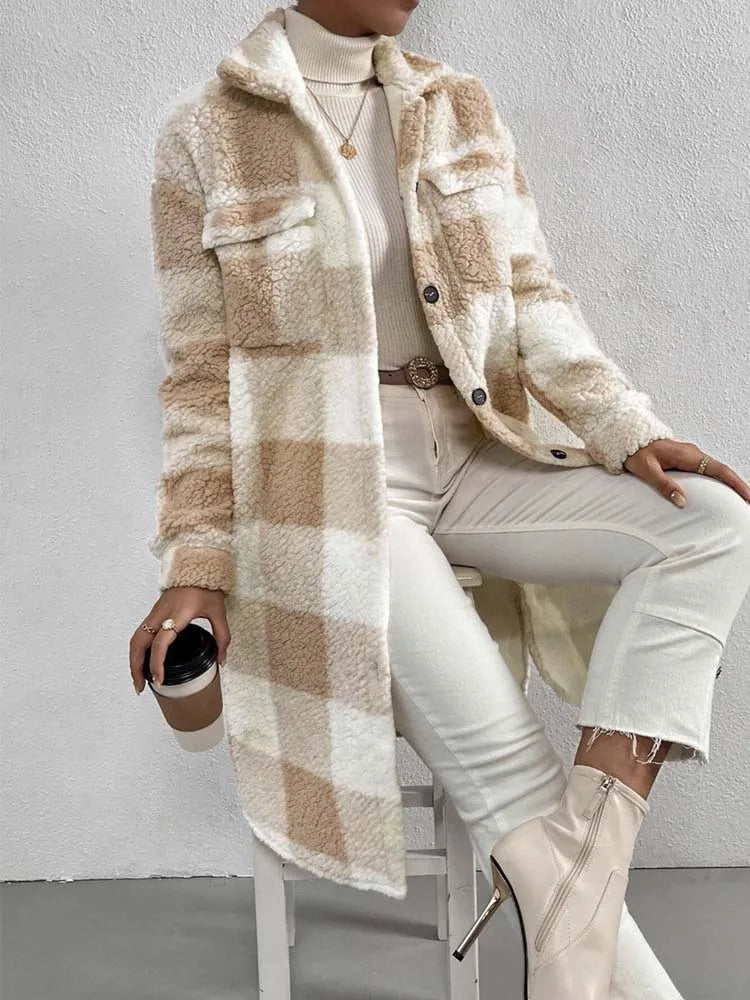 Womens Long Button Coat Relaxed Fit