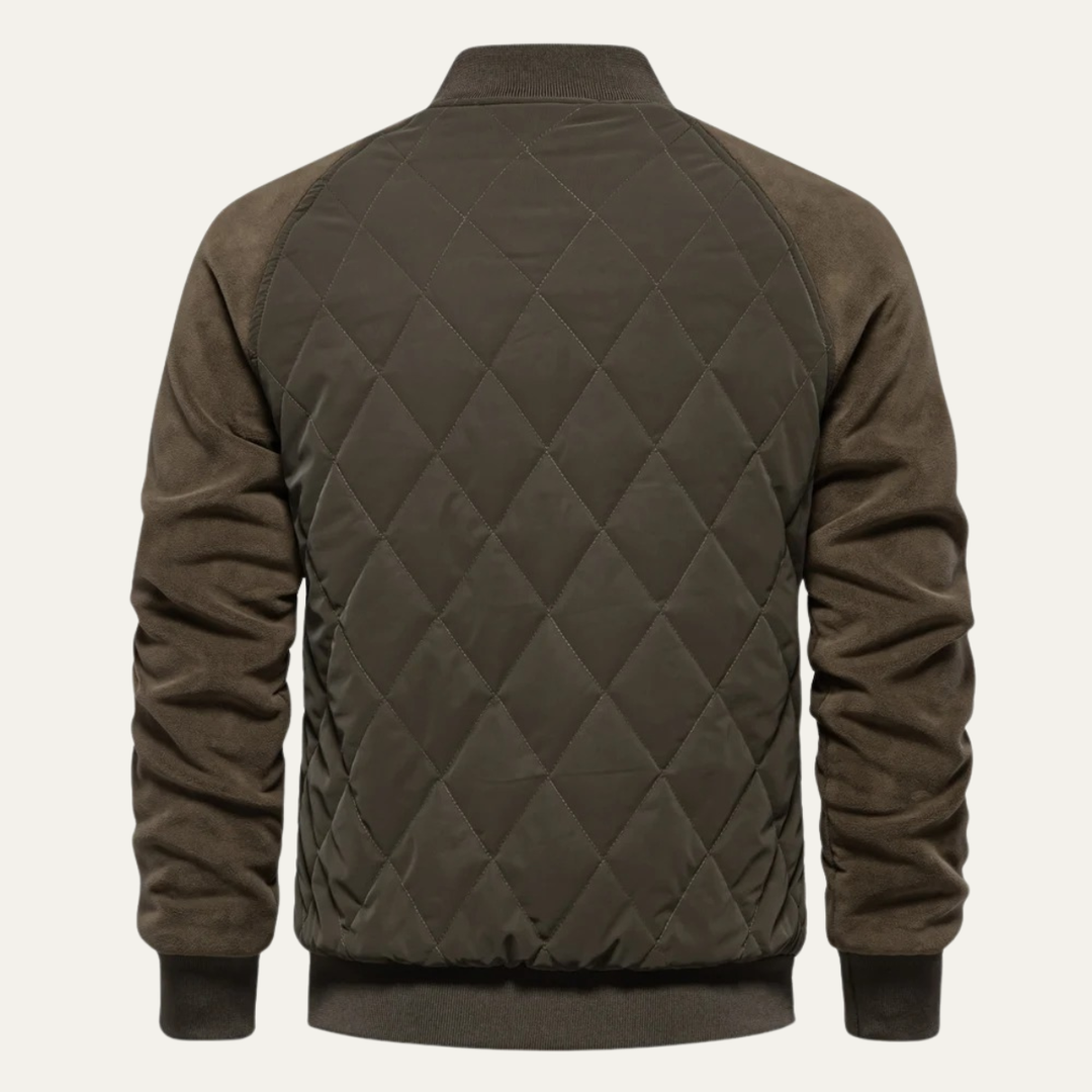 Mens Quilted Bomber Jacket Patchwork Casual Winter