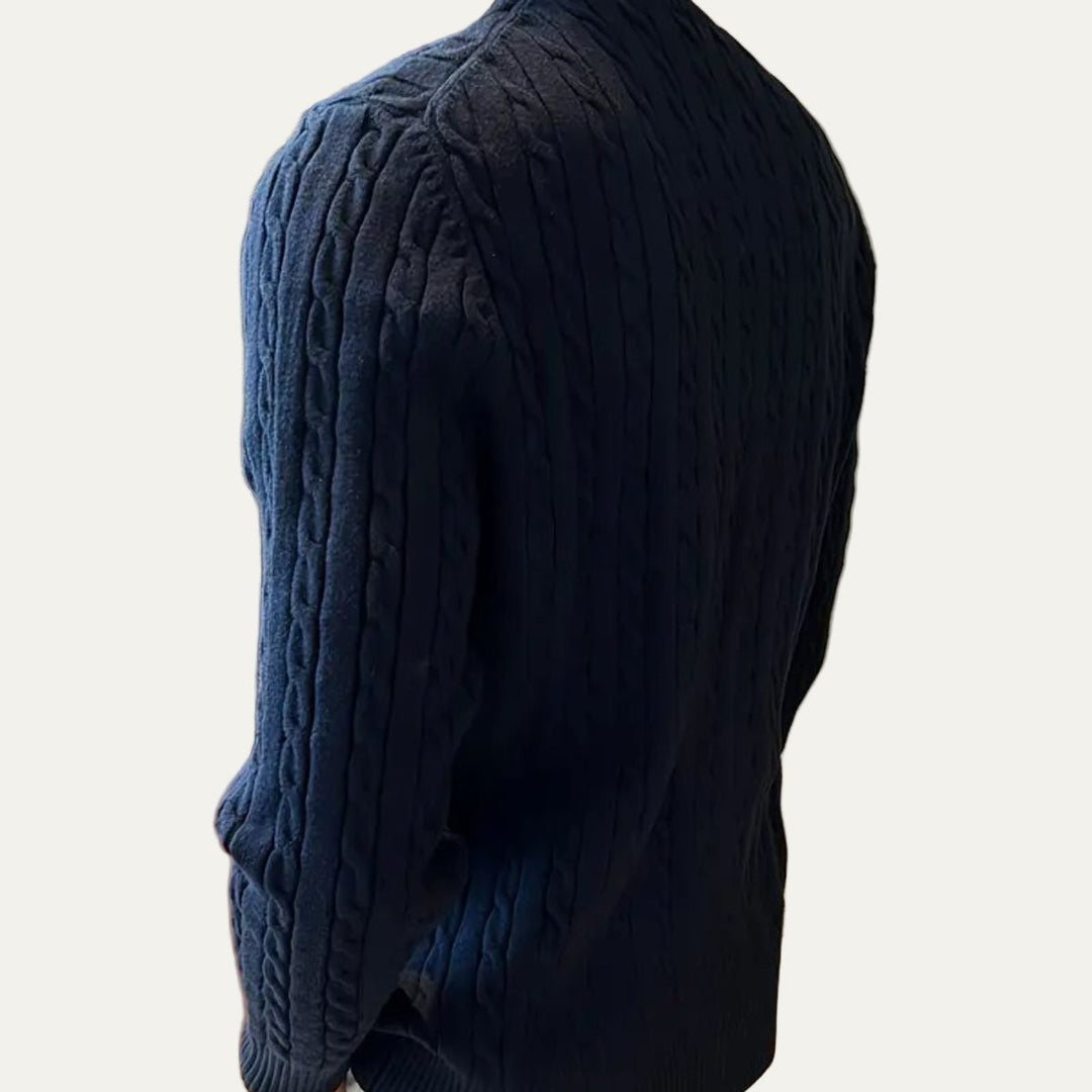 Mens Wool Cable Knit Sweater Crewneck Classic Fit