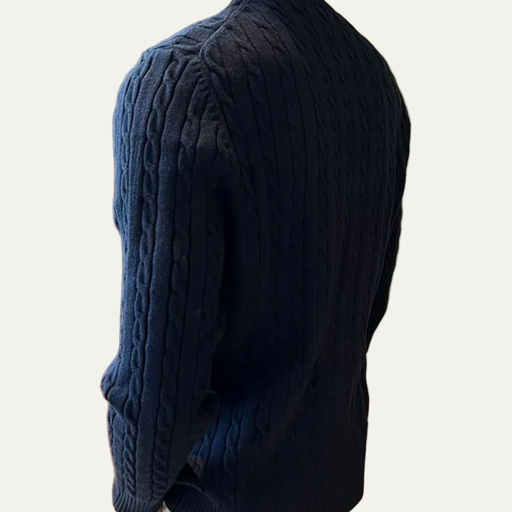 Mens Wool Cable Knit Sweater Crewneck Classic Fit