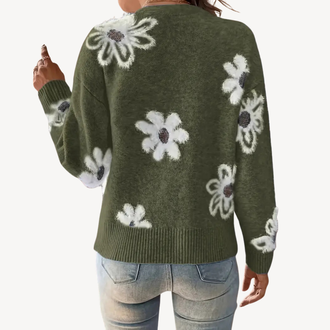 Womens Knit Cardigan Sweater Floral Print