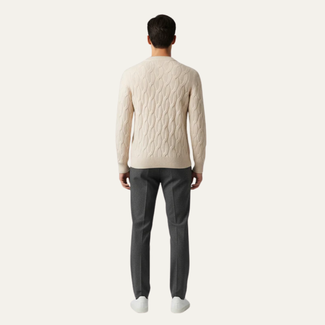 Mens Cable Knit Sweater Round Neck Classic Fit