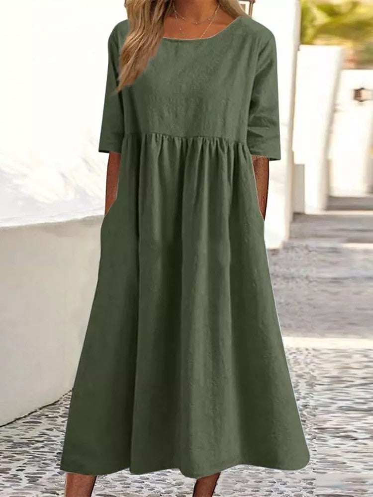 Womens Casual Midi Dress Short Sleeve Lightweight