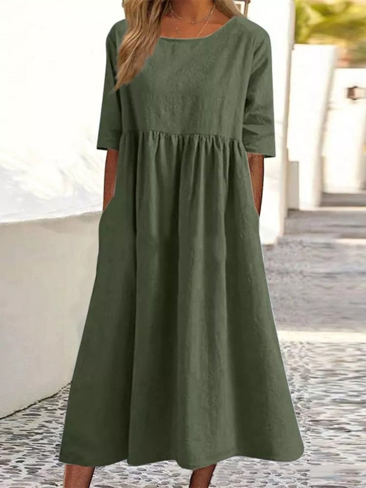 Womens Casual Midi Dress Short Sleeve Lightweight