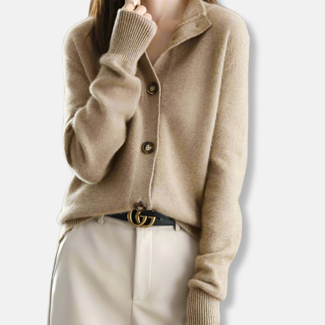Womens Relaxed Fit Cardigan with Mock Neck and Button Front