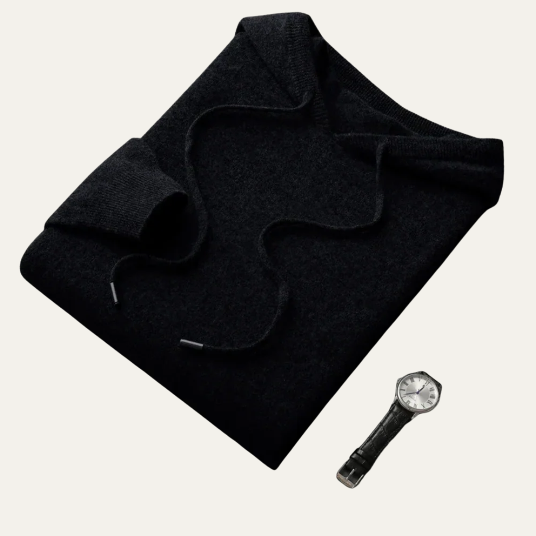 Mens Hooded Sweater with Adjustable Drawstring and Ribbed Cuffs