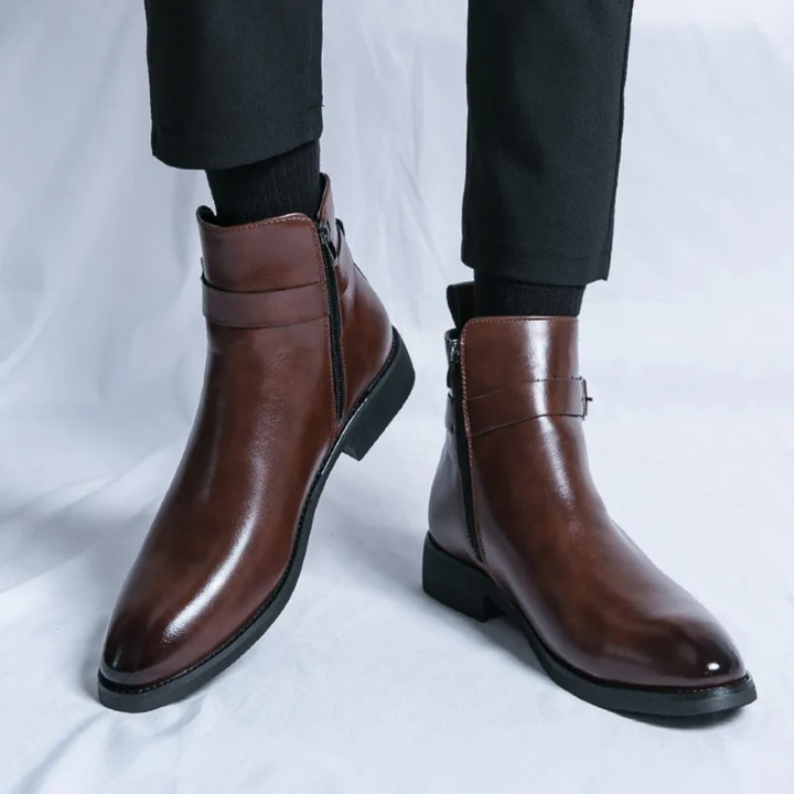 Mens Leather Ankle Boots with Side Zip Non-Slip Sole
