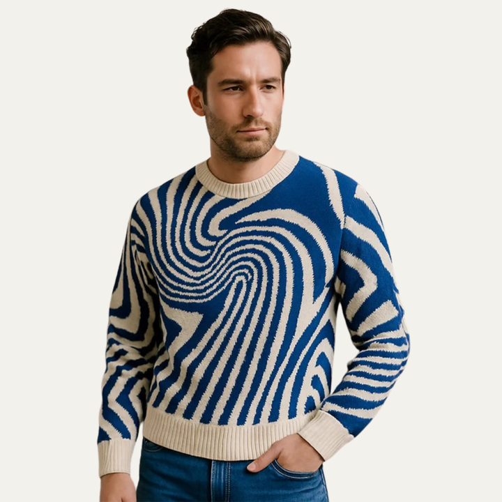 Mens Knit Sweater Psychedelic Pattern Regular Fit