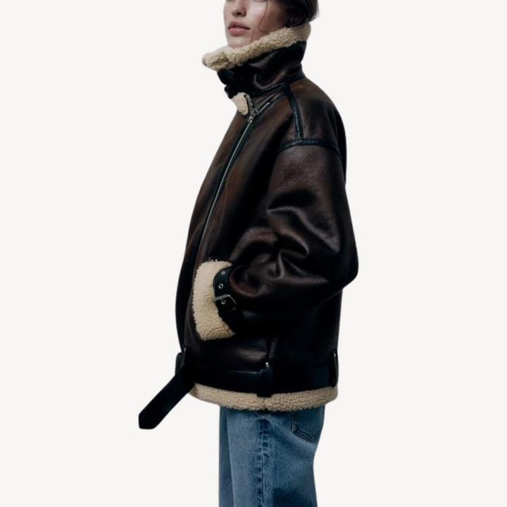 Womens Aviator Jacket Faux Shearling Material Relaxed Fit