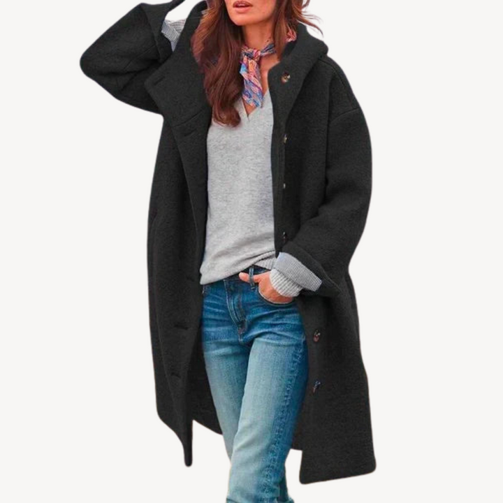 Womens Wool Blend Button Coat Hooded