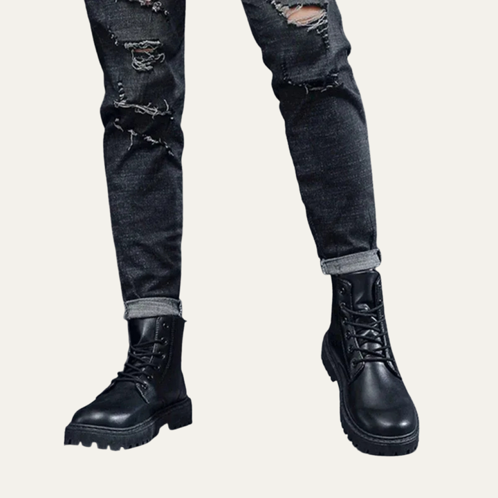 Mens Ankle Boots Leather Lace-Up Side Zip