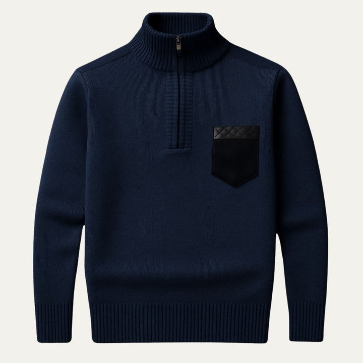 Mens Half-Zip Jumper Patchwork Pattern Regular Fit