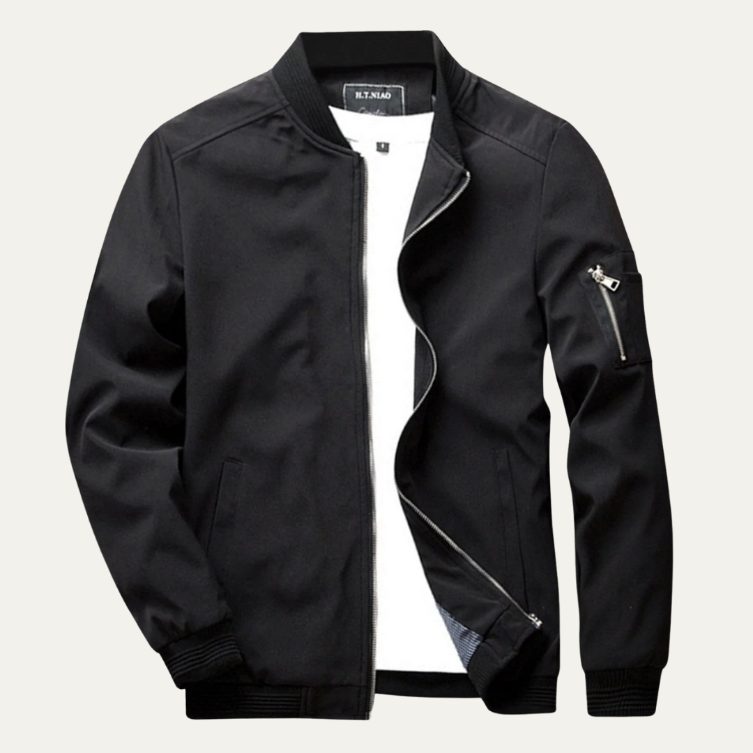 Mens Bomber Jacket Casual Fit Sleeve Zip Pocket