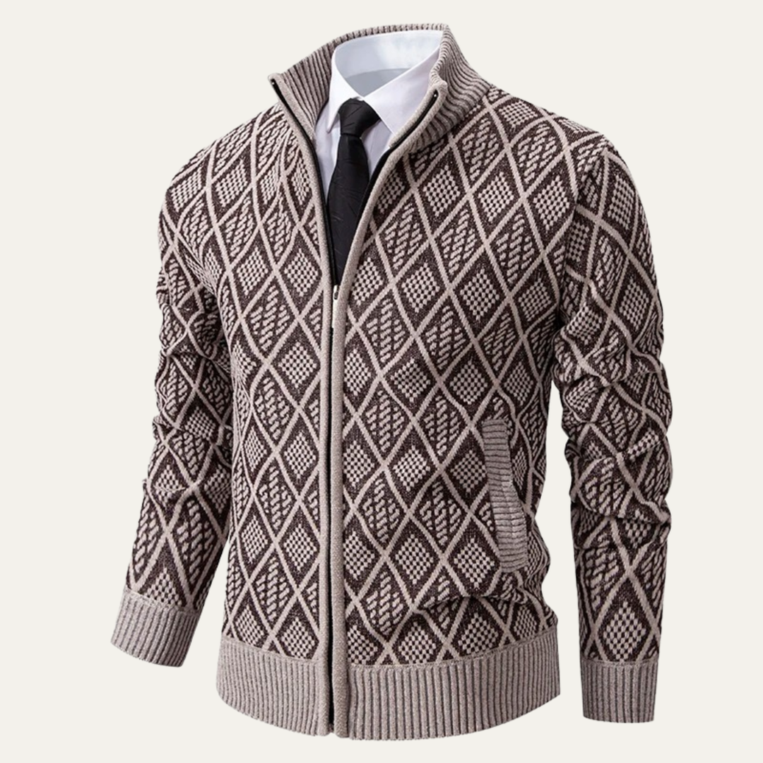 Mens Knit Jacket Diamond Pattern Smart Casual