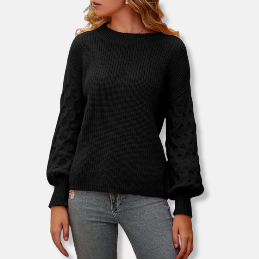 Womens Pullover Sweatshirt Textured Knit Relaxed Fit Balloon Sleeves