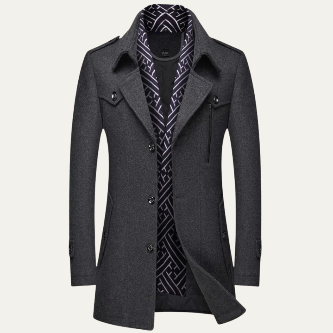 Mens Peacoat Jacket Wool Layered Collar Classic Fit