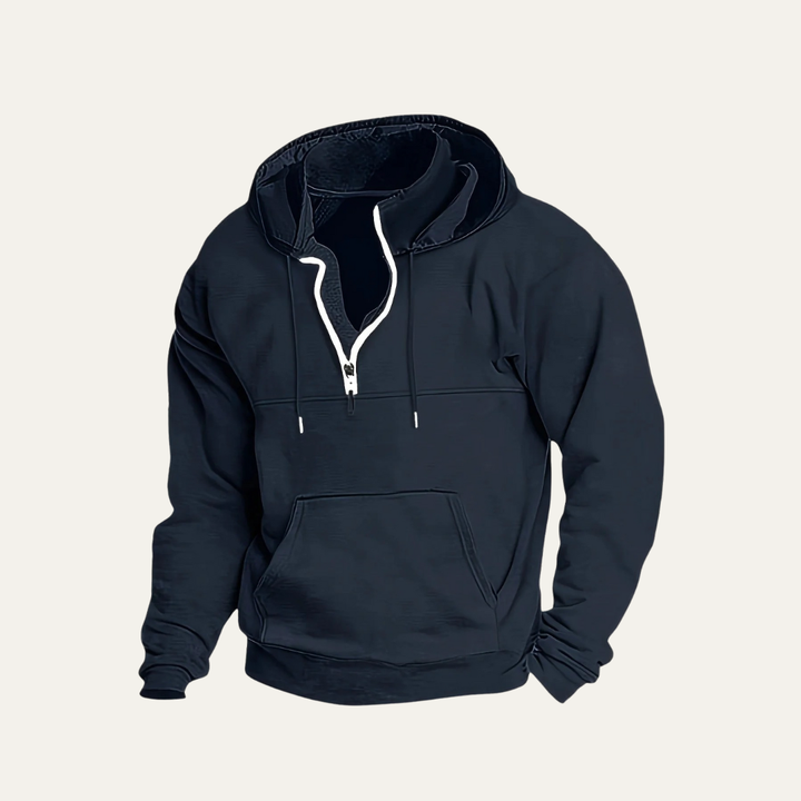 Mens Hooded Sweatshirt with Utility Pocket Partial Zip - BritishMode